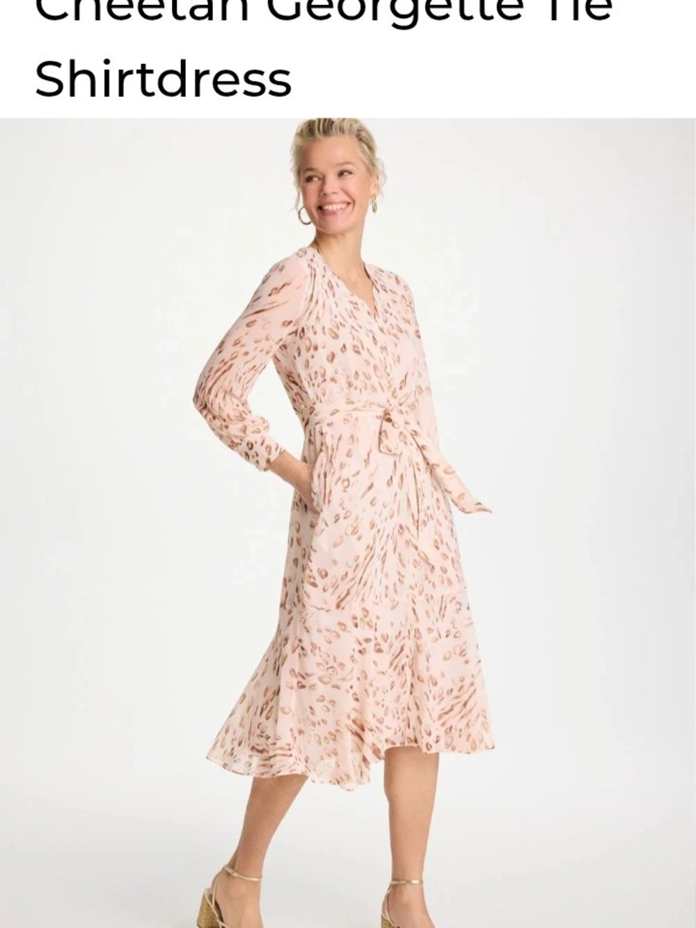 Chico's 3/Size16 Blush Pink Cheetah Print Midi Wrap Dress